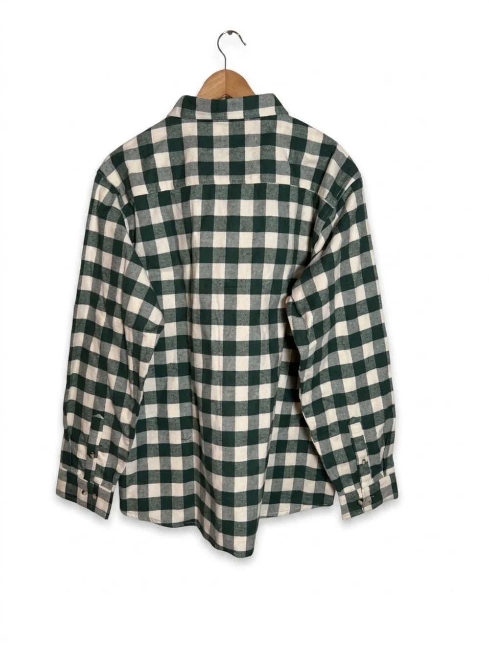 Infinity Apparel Green Cream Buffalo Plaid Flannel Shirt Button Up Shacket XL